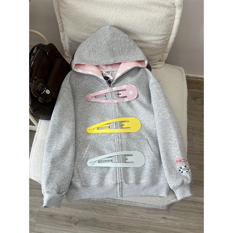 Sweet and Cool Style Niche Design Hairpin Cardigan Sweatshirt for Women 2026 Spring and Autumn New Loose Hooded Couple Style Jacket