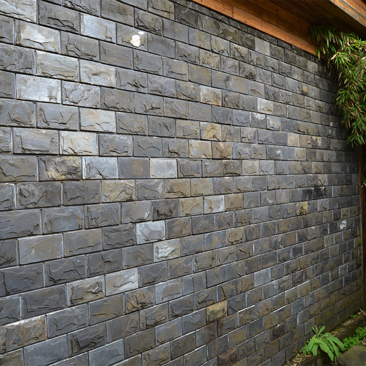 Natural bluestone slate villa exterior wall culture stone outdoor garden bump brick blue rust color wall brick slate mushroom stone