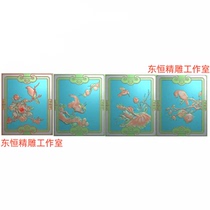 Crane door panel with exquisite carvings of lotus and crane four-season flower backrest and sandalwood carving of flowers and birds sandalwood carving bookcase door D12
