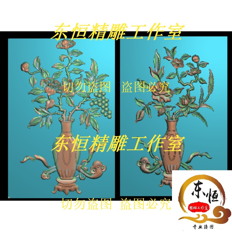 Carved figure peony vase Magnolia peony Ruyi vase Eight treasures Bo ancient frame door 47 moon peony vase