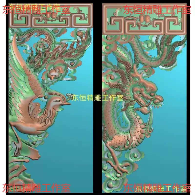 精雕圖浮雕圖龍鳳吉祥鳳凰真龍鏤空楠木龍鳳柱角花雙面牛腿3GYR0