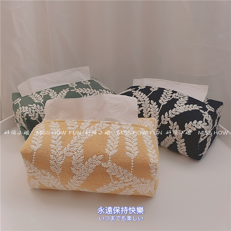 INS Japan's non-Jinchuan Ming embroidery thick cotton and linen cloth art wheat ear three-dimensional tissue box storage bag withdrawable tissue paper bag