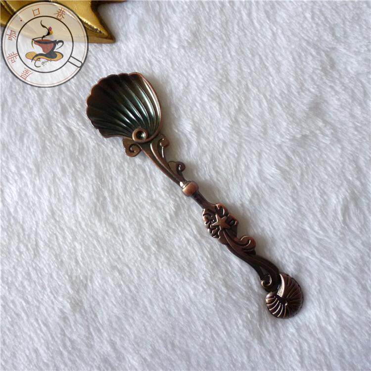 Foreign trade original single ancient bronze color coffee spoon Mediterranean retro spoon zinc alloy shell shaped sceptic handle technique tea spoon