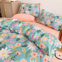 Floral cotton four-piece set Cotton quilt set sheets Double bed bedding Student 1 2m dormitory three-piece set