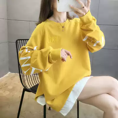Special fat plus size fake two pieces of sweater female spring and autumn thin model 2021 spring new Korean fat mm loose top