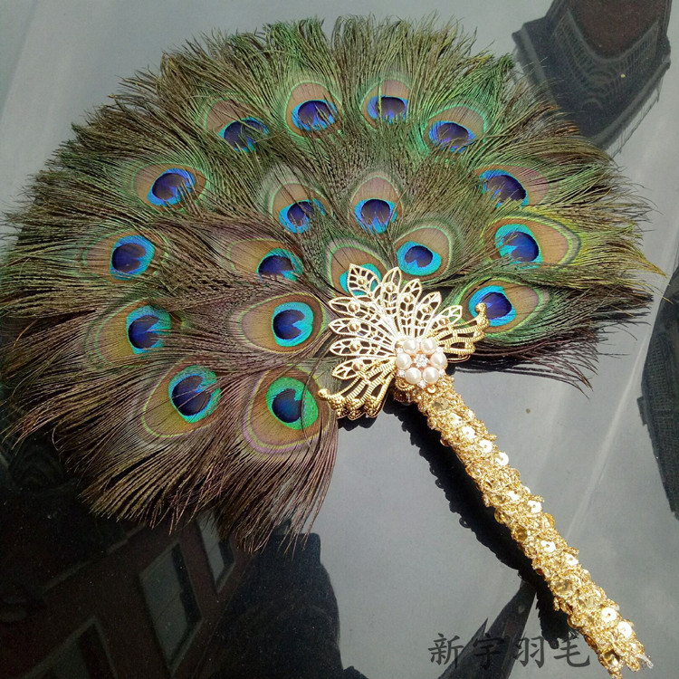Peacock feather fan crew shooting props fan stage performance Han-style wedding fan holding group fan