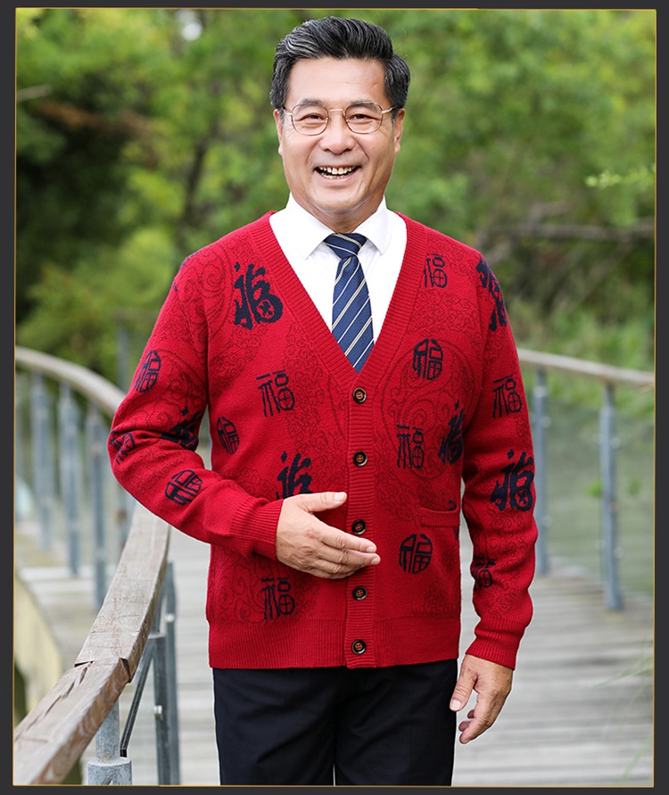 Những người đàn ông trung niên và già nam áo đỏ SpongeBob áo len yêu thích áo len cashmere cộng với phân bón để tăng đan áo có cổ