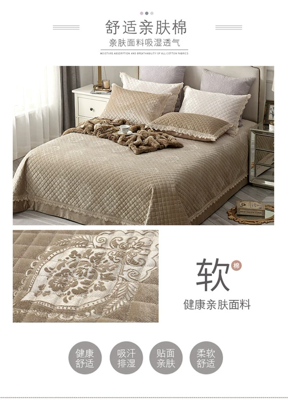 Hàn Quốc nhung vàng ba mảnh bìa giường sang trọng bông châu Âu bedspread bông đơn giản kẹp sang trọng ngắn Lei Sifei bên - Trải giường drap giường 1mx2m