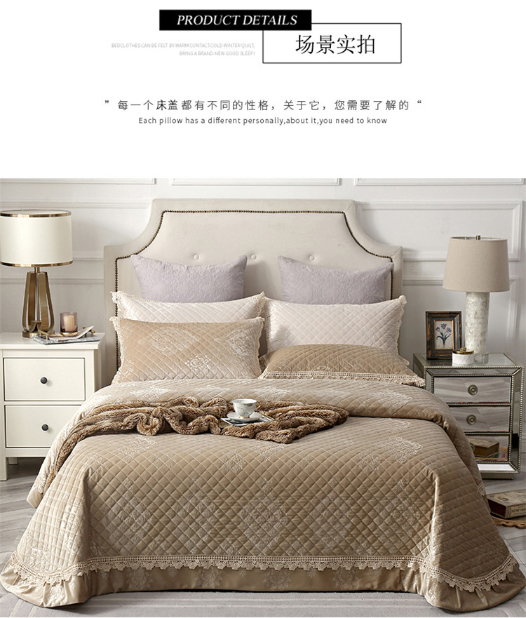 giường sang trọng của Hàn Quốc cao cấp bao gồm nhung ba mảnh vàng nhung pha lê bên Philippine bông bedspread châu Âu đồng bằng tối giản - Trải giường ga trải giường đơn