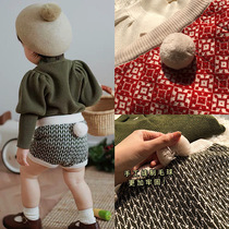 2021 spring ins explosive girl jacquard shorts female treasure wool cute rabbit tail knit big pp pants foreign gas
