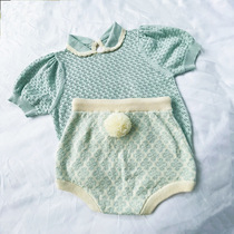 21 New ins childrens knitted set summer female treasure thin hollow doll shirt short sleeve baby tail shorts