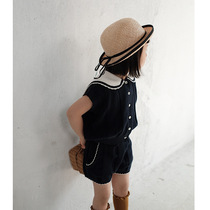 21 Summer childrens suit female baby vest Japanese Navy style sleeveless jacket shorts baby boomers two pieces