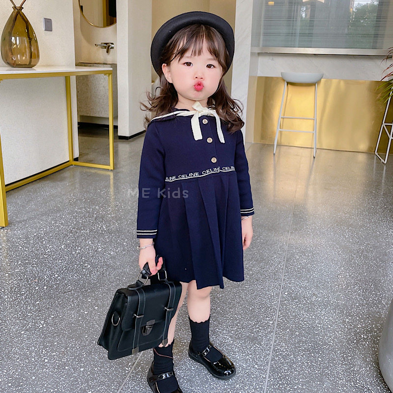 Girl Child Early Autumn Day Children's Clothing Women's Knitted Ocean Dress Butterfly Knot Children's Autumn Dress Dresses Children Princess Dress