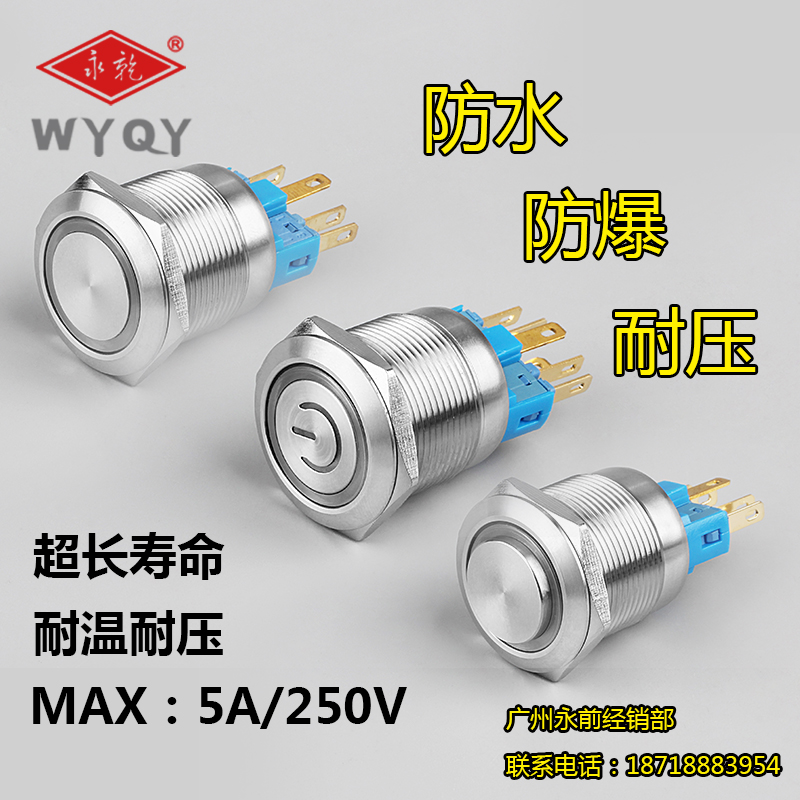 22MM reset self-locking metal push button switch stainless steel with light switch waterproof explosion-proof car modification