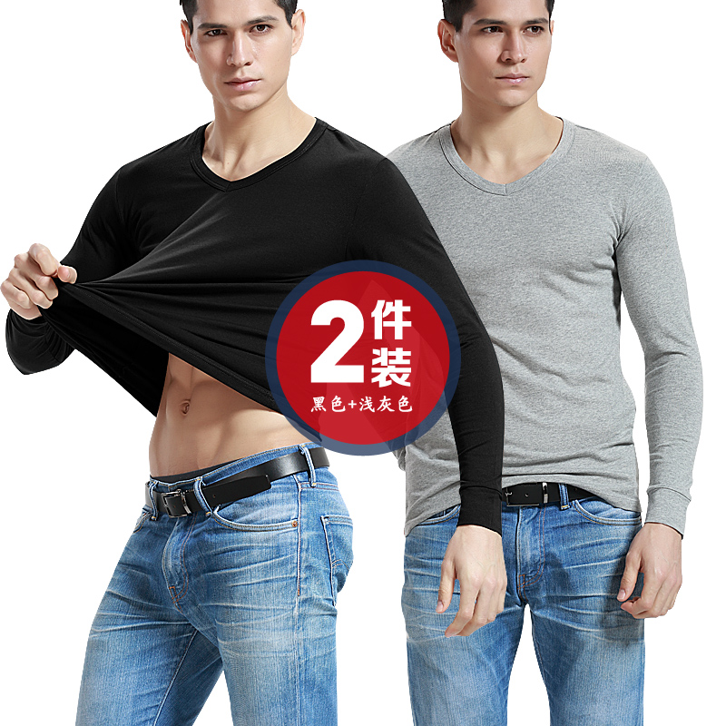 2 miếng của mens đáy dài sleevetight mùa thu chặt áo khoác cổ chữ V bông ấm mỏng lót mặc một chiếc đầu gần một mảnh.