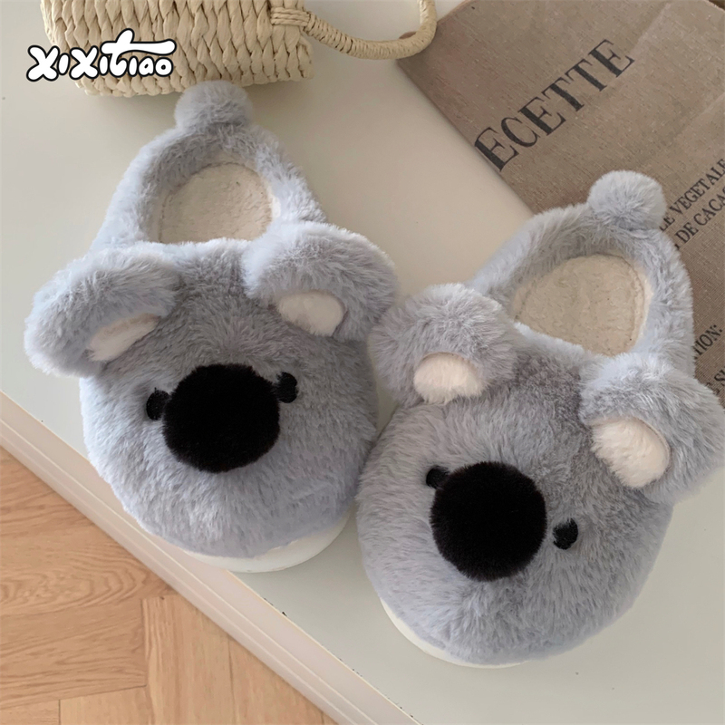 Thin Striped 2025 Winter New Cotton Slippers for Men and Women, Cute Koala Plush Warm Couple Home Shoes Thin Striped 2025 Winter New Cotton Slippers for Men and Women, Cute Koala Plush Warm Couple Home Shoes