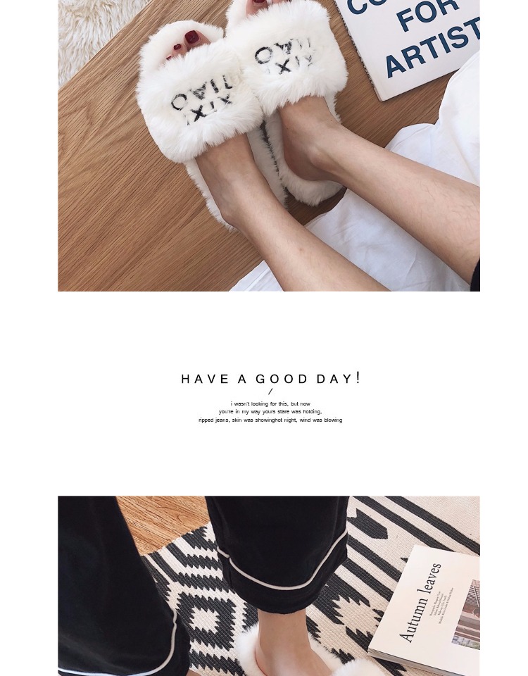 Dải mỏng lưới màu đỏ với dép len nữ mùa thu và mùa đông gió trong nhà và ngoài trời mặc cotton chống trượt kéo thủy triều hoang dã dép nữ