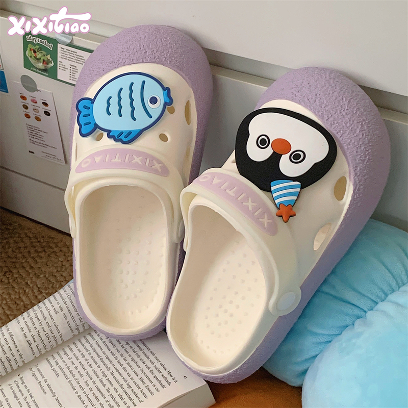 Thin Strap Casual Dual-Use Beach Sandals Cute New Style Penguin Fish Student Summer Outdoor Clogs for Women