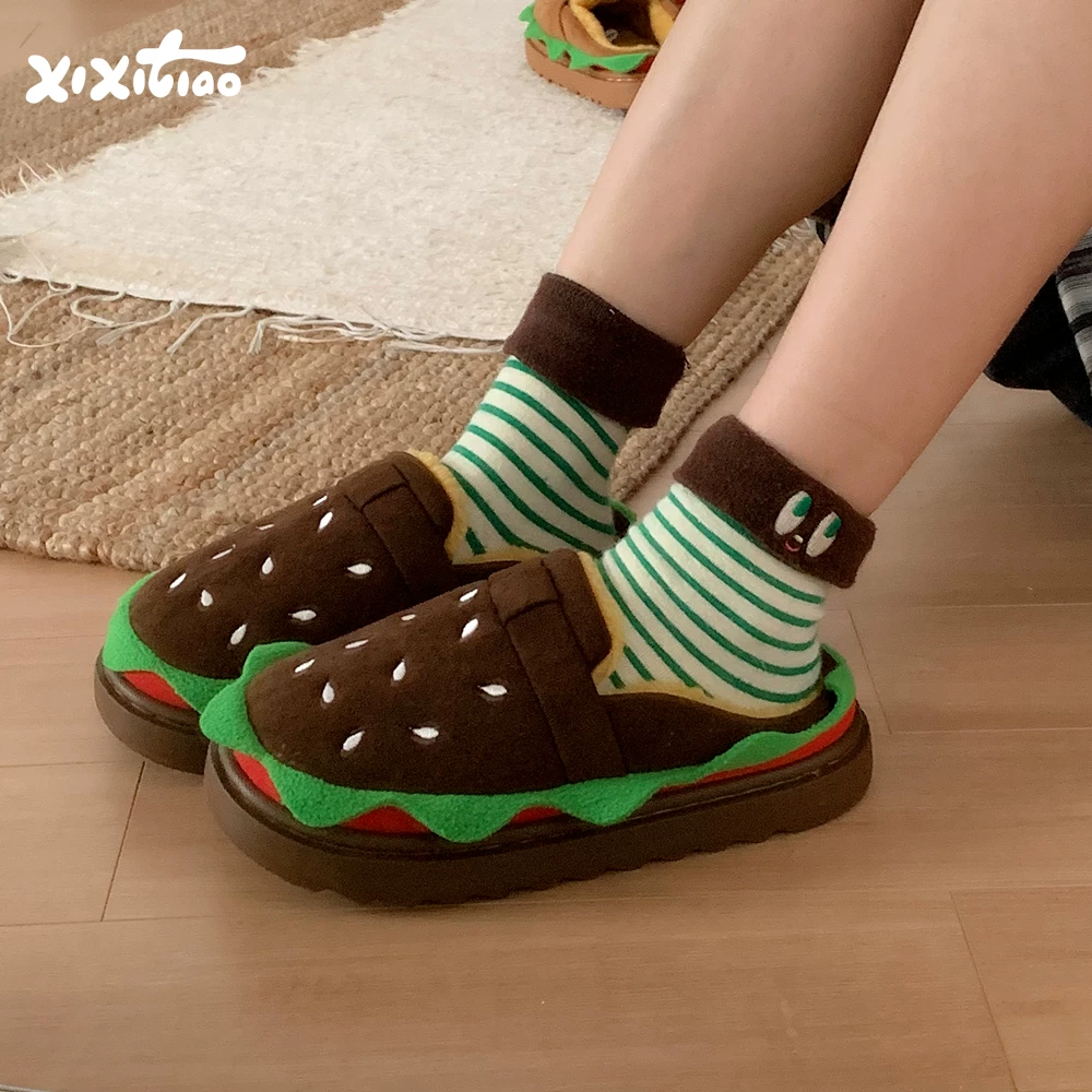 细细条 Fleece winter cartoon non-slip bag, brand slippers
