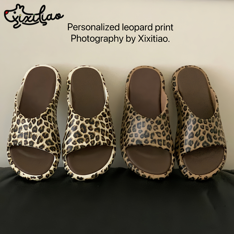 Thin Strap Korean Style Ins Fashion Leopard Print Slippers for Women, Non-Slip Outdoor Beach Vacation Summer Sandals