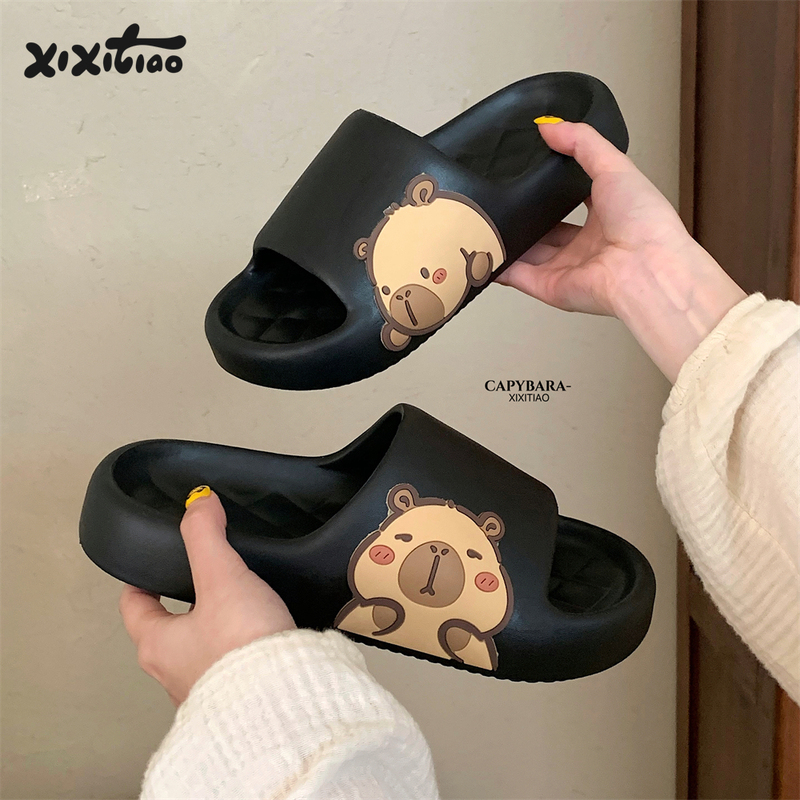 Thin Strips of Eva Bathroom Slippers for Men and Women, Summer Home Non-Slip Cute Capybara Couple Slippers