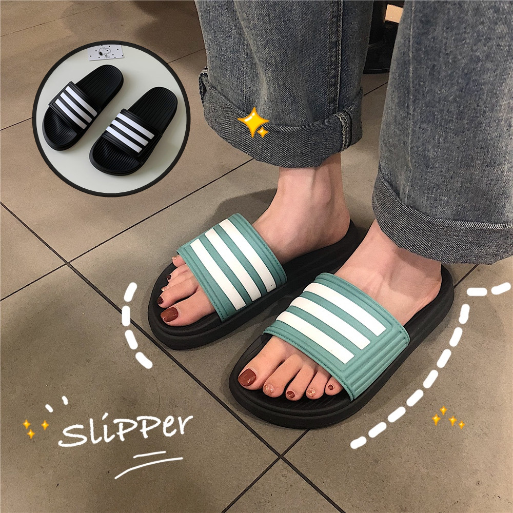 Fine Article Han edition chic wind in hundred striped slippers slippers in summer room and outside wear anti - slip bath drag students