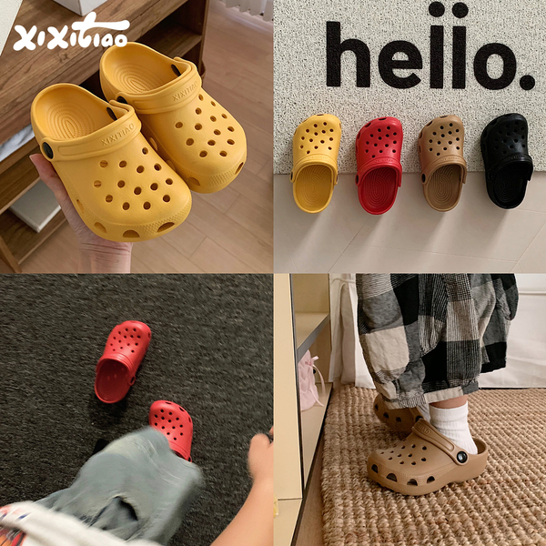 Thin Strap Children's Clogs Japanese Style Simple Boys' and Girls' Outdoor Beach Sandals Summer Parent-Child Closed-Toe Slippers