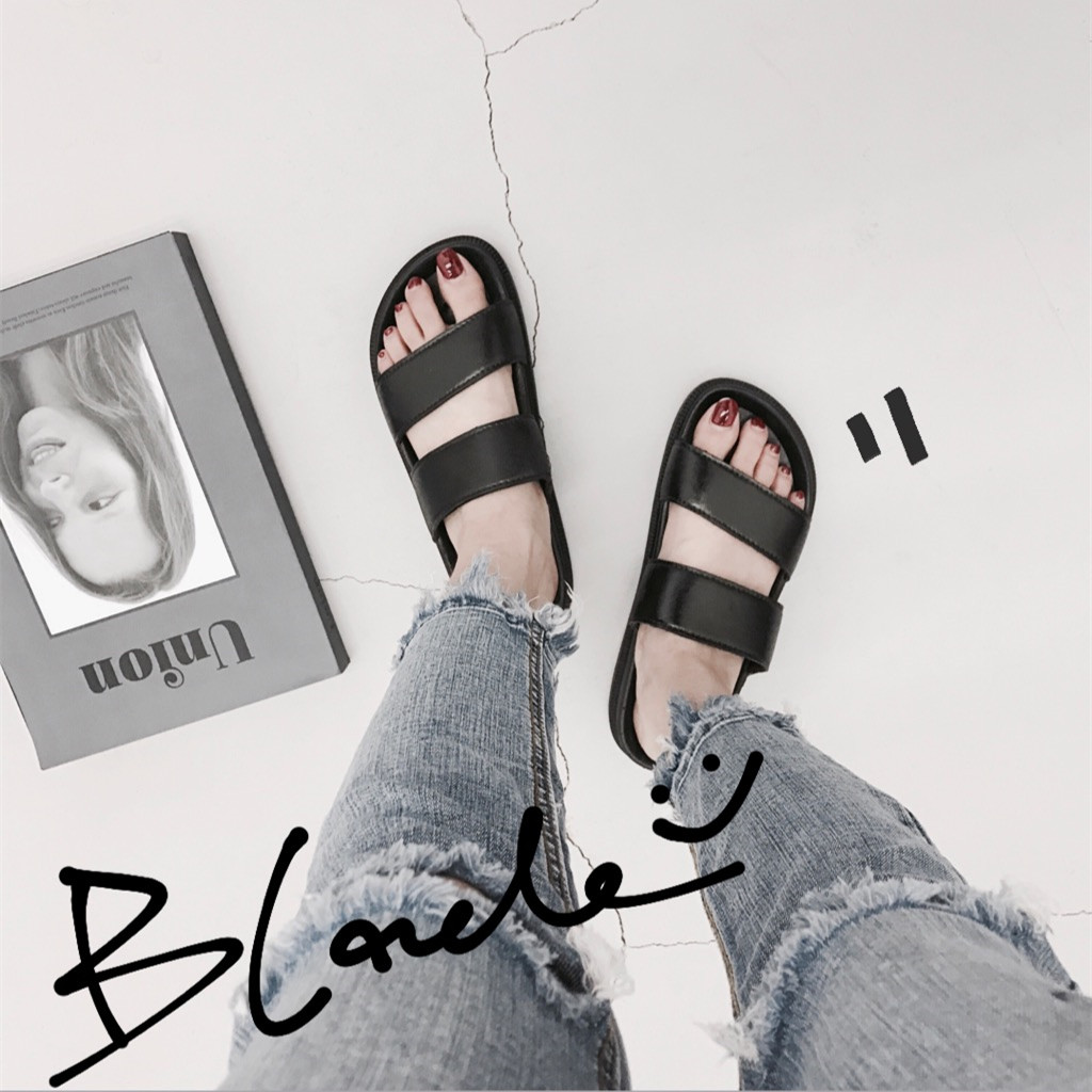 South Korea Ulzzang Original Juku Wind Retro Double Belt Slippers Women Summer Wear Students Thick Bottom Line Beach Sandal Sandals Shoes