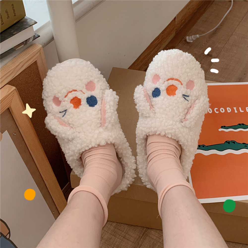 Thin strip Cute cartoon cotton slippers female winter Korea ins tide student girl inner room non-slip plush slippers