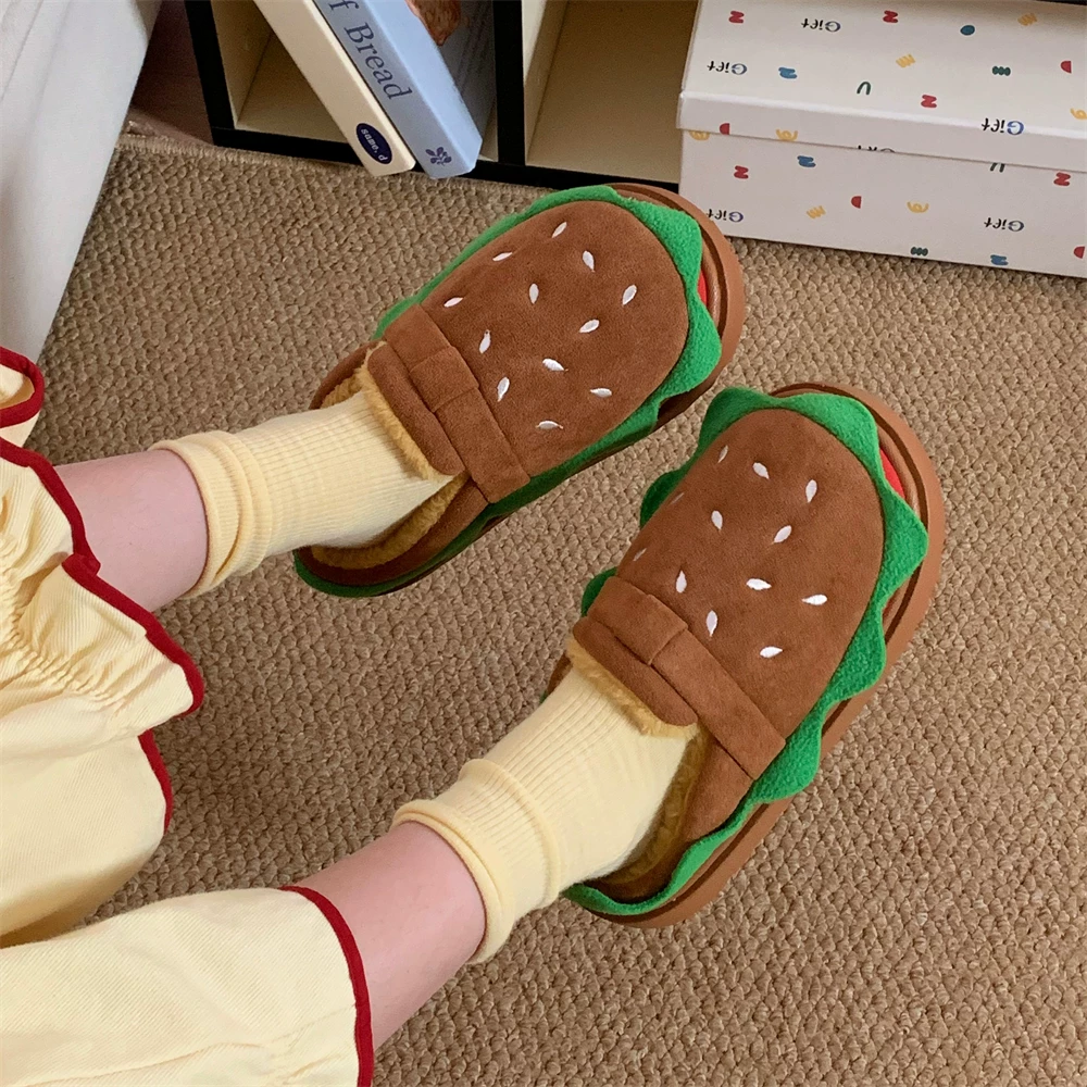 细细条 Fleece winter cartoon non-slip bag, brand slippers