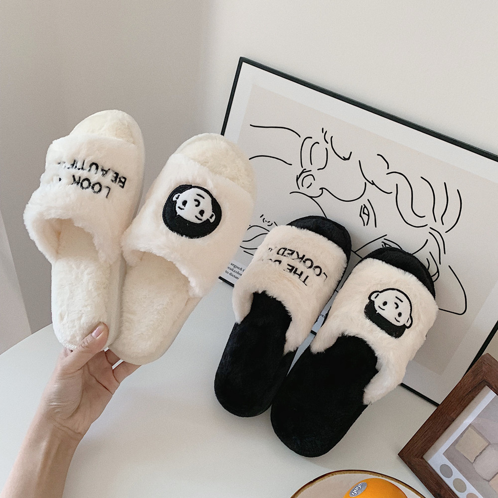 Fine Thin Strips Cotton Slippers Women Indoor home Warm Thick Bottoms Lovers Winter Non-slip Soft Bottom Plush Moon Men