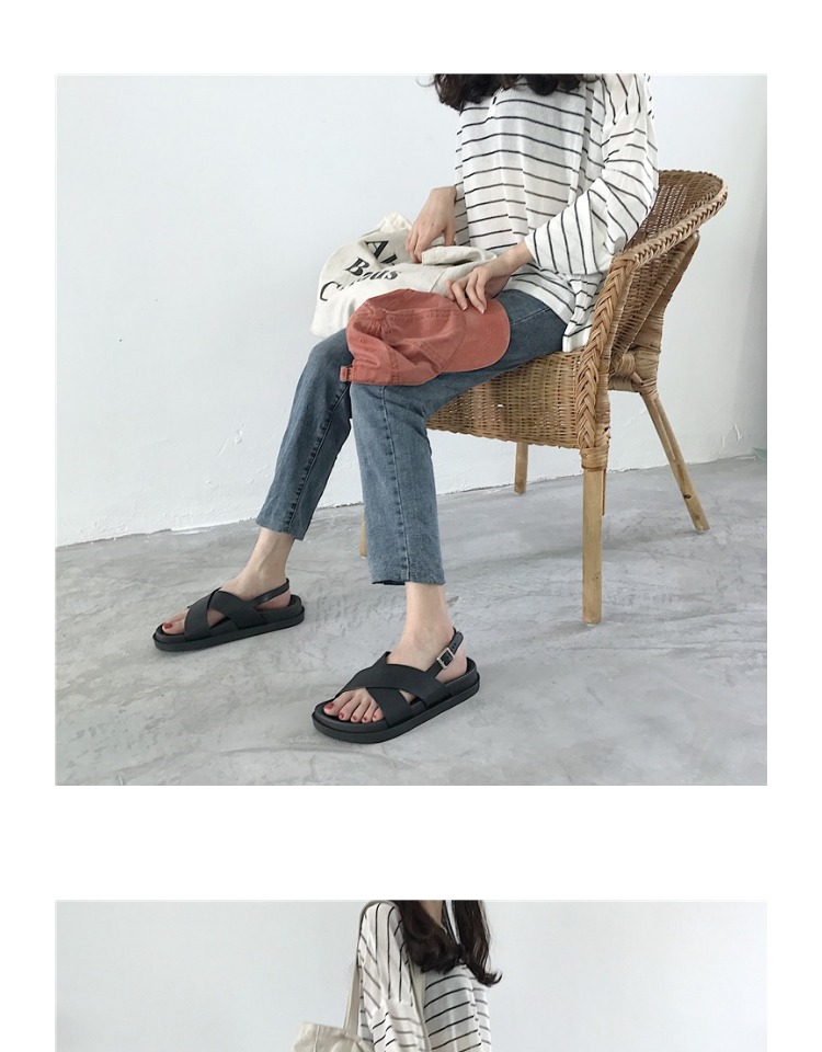 Giày đế bệt đế bệt đế bằng gió quai ngang 2018 hè mới muffin dày đáy đen Martin sandal triều bitis sandal nữ