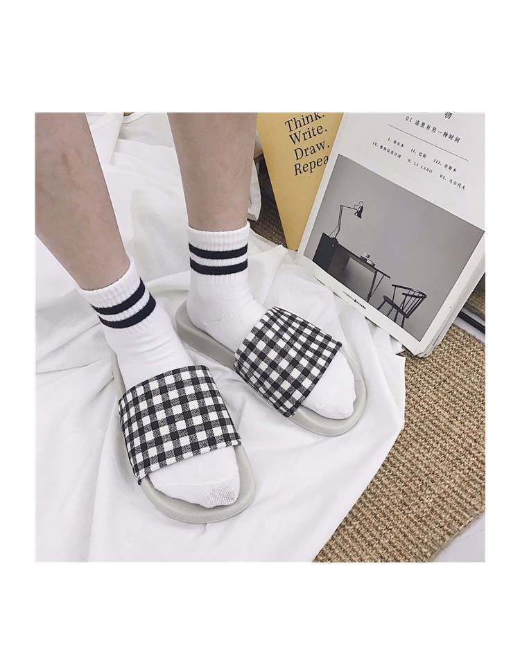 Chic port mùi gió retro kẻ sọc đen trắng và dép nữ mùa hè thời trang Hàn Quốc dép chống trượt dép lào nữ