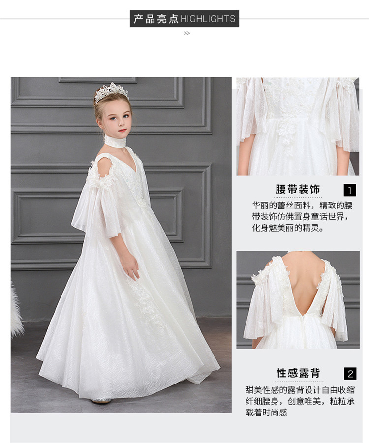 Trẻ em ăn mặc cô gái công chúa ban đầu ăn mặc cô gái hoa cưới trang phục piano mô hình sàn catwalk nhỏ chủ trắng váy đầm cho be gái 14 tuổi