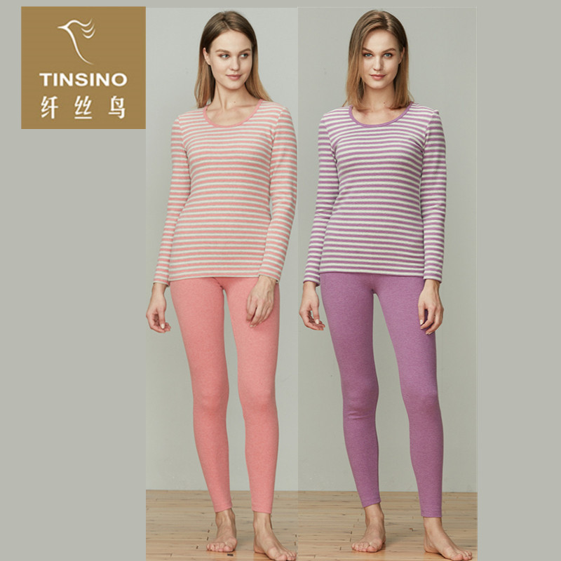 Fiber bird autumn sweater suit thick couple stripes warm underwear lady with a round - tip autumn winter