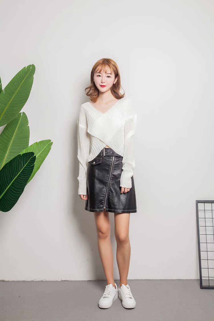 Áo len mùa thu sớm của phụ nữ mỏng mỏng openwork chéo V-cổ cao eo áo thun ngắn áo len đáy áo dài tay áo cardigan nữ