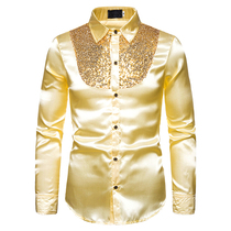 Autumn mens sequin stitching show nightclub shirt mens host of mens ceremony mens lapel long sleeve shirt