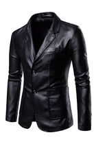 Leisure business Spring and Autumn New Men slim lapel jacket PU small suit men lapel host leather suit