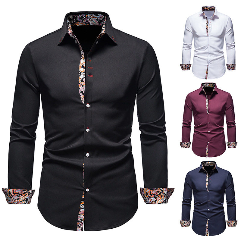 2022 Spring and Autumn Men's Flower Shirts Formal Dress Personality Performance Casual Printing Loose Large Size Long Sleeve Button-Up Shirts