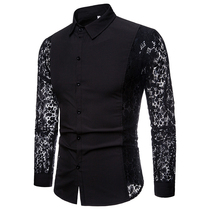 Spring and autumn arm lace style solid color fashion mens long sleeve lapel mens shirt table performance mens shirt