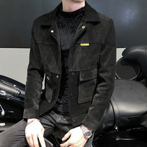 2021 coat mens spring and autumn woolen jacket mens coat Korean short woolen jacket military style mens small gown