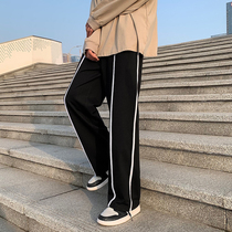 2022 Spring New Port Wind Men Casual Pants Teen Fashion Stripes Dance Loose Pants Black 100 Hitch Pants