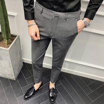 Spring and autumn trousers male Korean version of cultivate ones morality embroidery Western pants youth mens business casual nine 9 fen ku Black