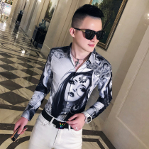 2020 Autumn performance shirt mens long sleeve coat beauty printing mens Korean version of Slim four seasons trend personality shirt