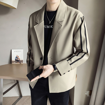 2022 Spring Autumn Jacket Tide Male Korean Version Webbing Splicing 100 Hitch Suit Young Men Casual Suits Jacket Blouses