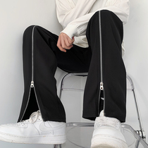 2022 Spring Loaded Mens Wave Cool West Pants Zipper Trim Pure Color Casual Open Fork Casual Black Long Pants Men Dance