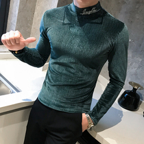 2020 Mens T-shirt Mens Long Sleeve Knit English Youth Underwear Semi-high Collar Bottom Mens Shirt