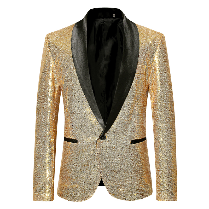 Sequined Stylish Male Singer Performance Gold Suit Jacket Host Nightclub Dj Outfit Photo Studio Suit for Men