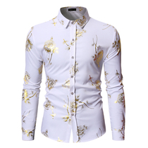 Loose 2020 Autumn men casual hot stamping shirt men men long sleeve white long sleeve shirt Korean trend