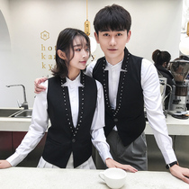21 Slim vest rivet decoration stand collar couple a button short vest bar Internet cafe KTV mens and womens workwear